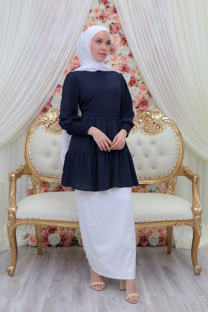 PremiumChiffonRuffleTop Navy